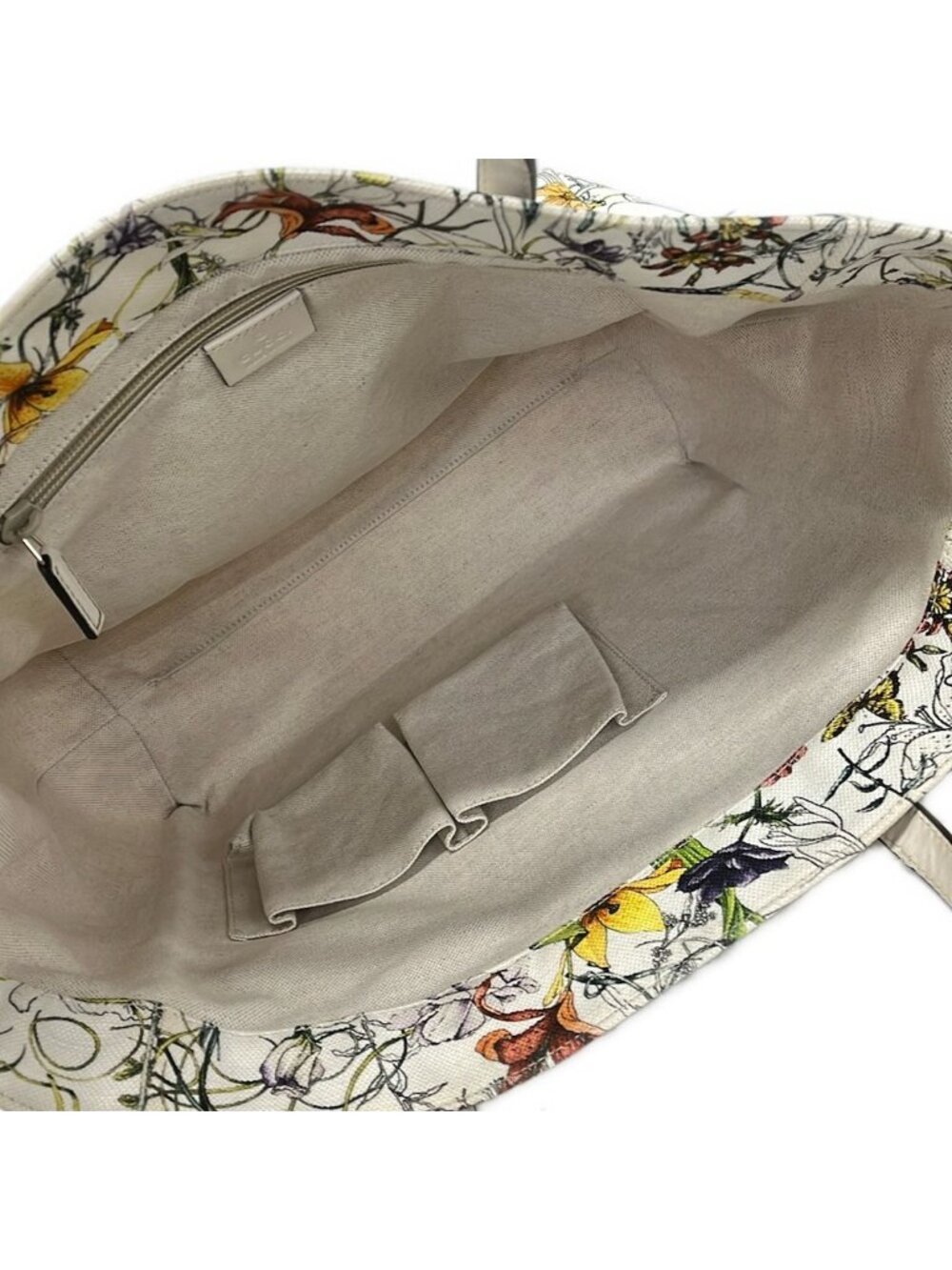★SOLD★ Gucci Tote Flora Ivory Green Multi Floral Pattern Leather - Picture 7 of 10
